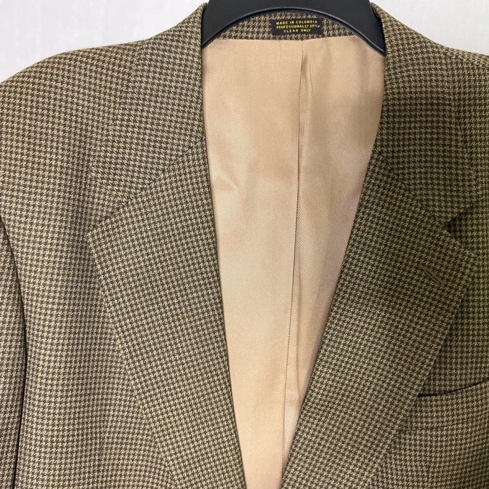 Oscar de la Renta Mens 44L Wool Houndstooth Blazer‎ Sport Coat Classic Old Money